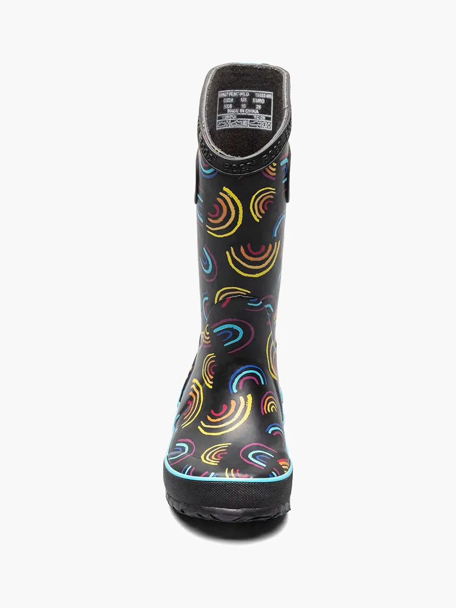 BOGS Waterproof Rain Boots 2022 - Mountain Kids Outfitters - Wild Rainbows Color - White Background front view