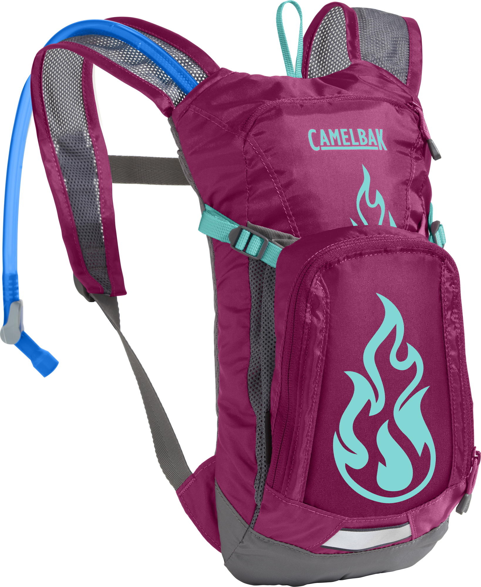 Camelbak Mini M.U.L.E. (1.5 L) 2022 - Mountain Kids Outfitters: Baton Rouge with Flame design, Front View