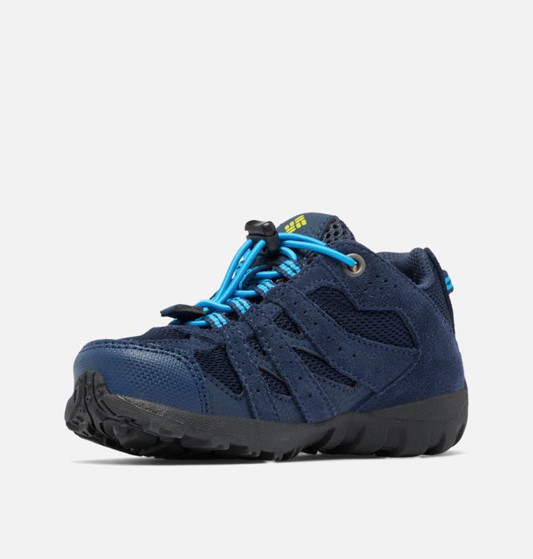 Columbia Children's Redmond Waterproof Hiking Shoes - Mountain Kids Outfitters - Collegiate Navy/Laser Lemon Color - White Background