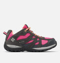 2022 Columbia Youth Redmond Waterproof Hiking Shoes - Mountain Kids Outfitters - Dark Grey/Pink Ice Color - White Background side view
