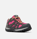 2022 Columbia Youth Redmond Waterproof Hiking Shoes - Mountain Kids Outfitters - Dark Grey/Pink Ice Color - White Background