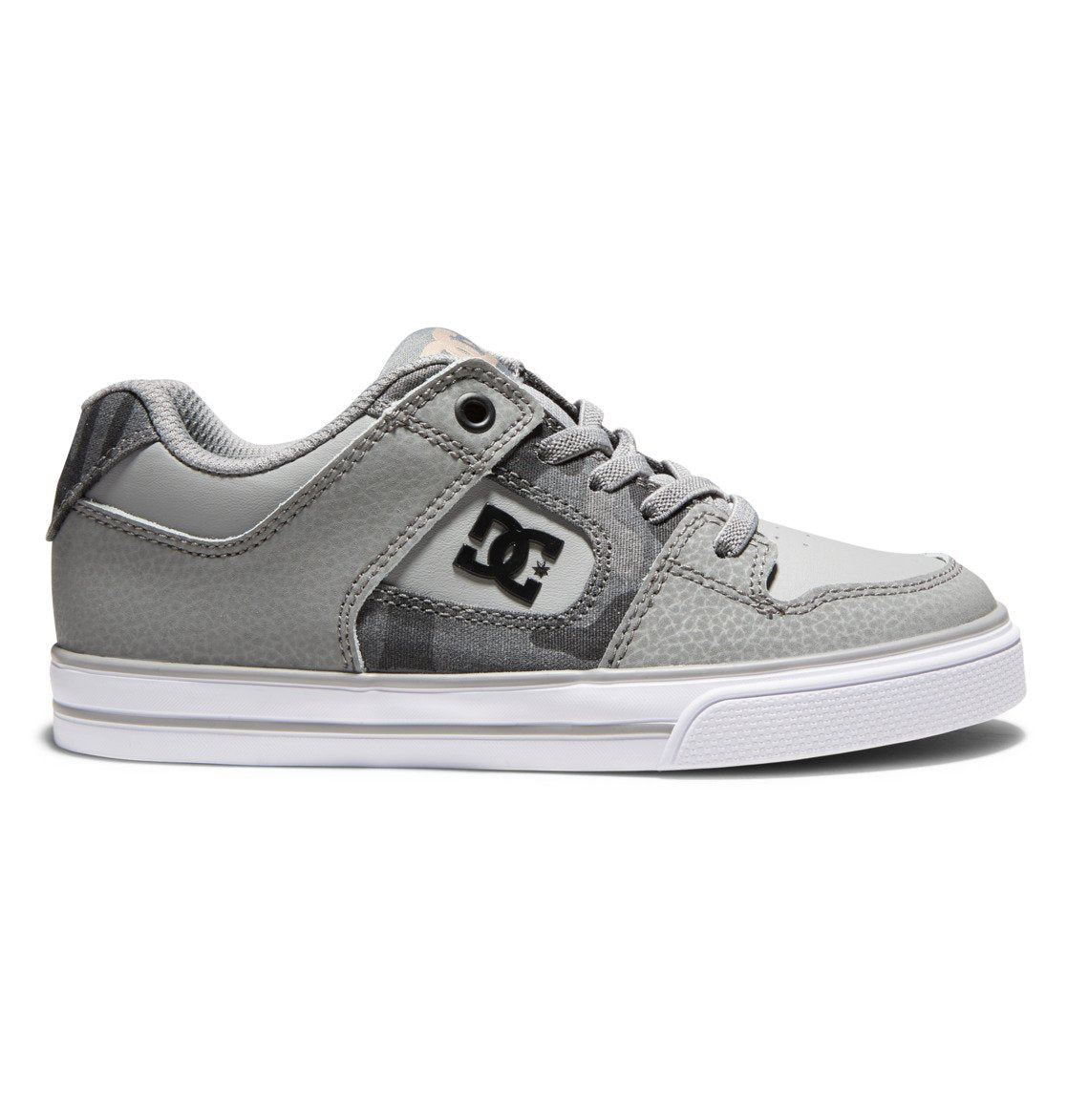 DC Boys' Pure Elastic Shoes - Mountain Kids Outfitters - Grey Camo (GCA) - White Background Side View