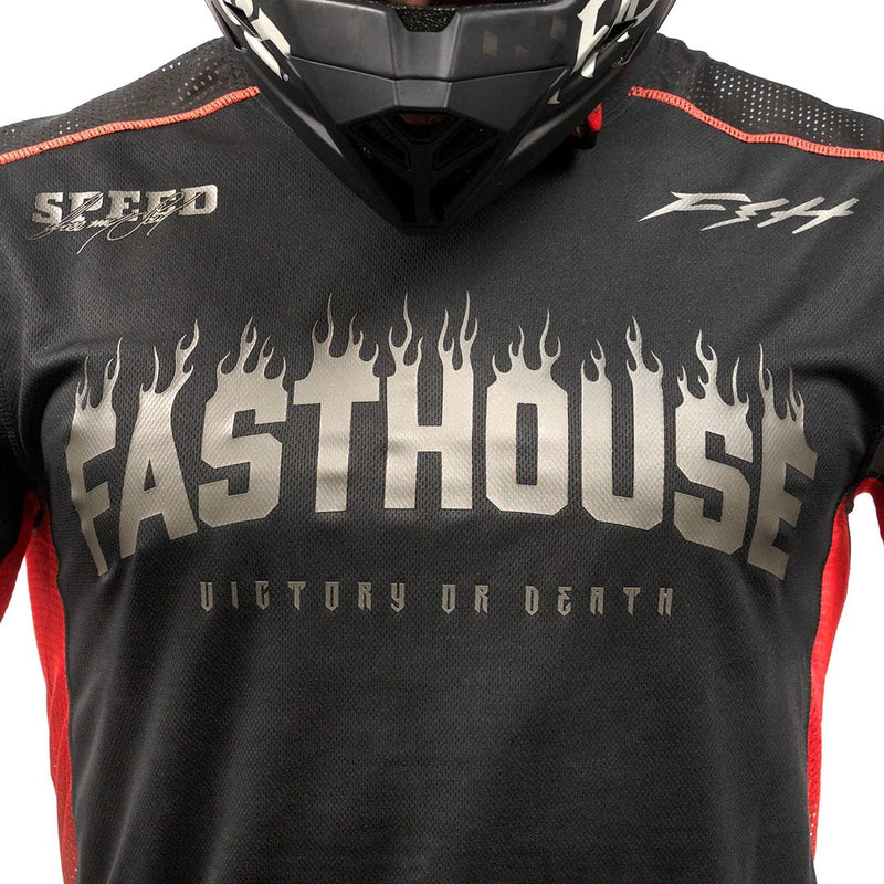 FastHouse Youth Burn Free Classic Long Sleeve Jersey - Mountain Kids Outfitters: Black, Close-up View