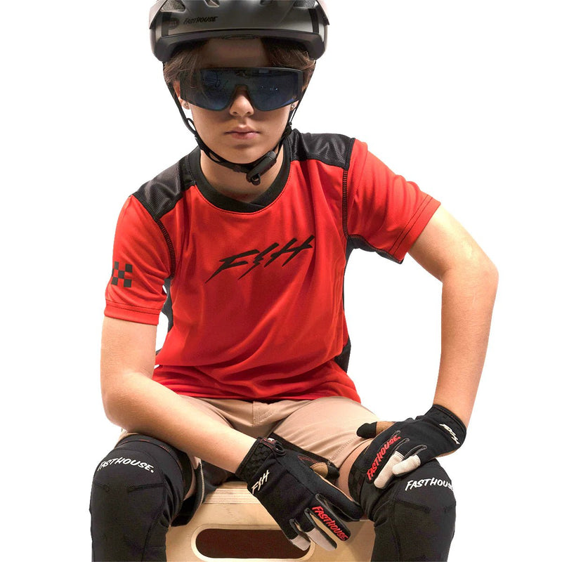 FastHouse Youth Ronin Alloy Short Sleeve Jersey - Mountain Kids Outfitters: Red, Lifestyle View