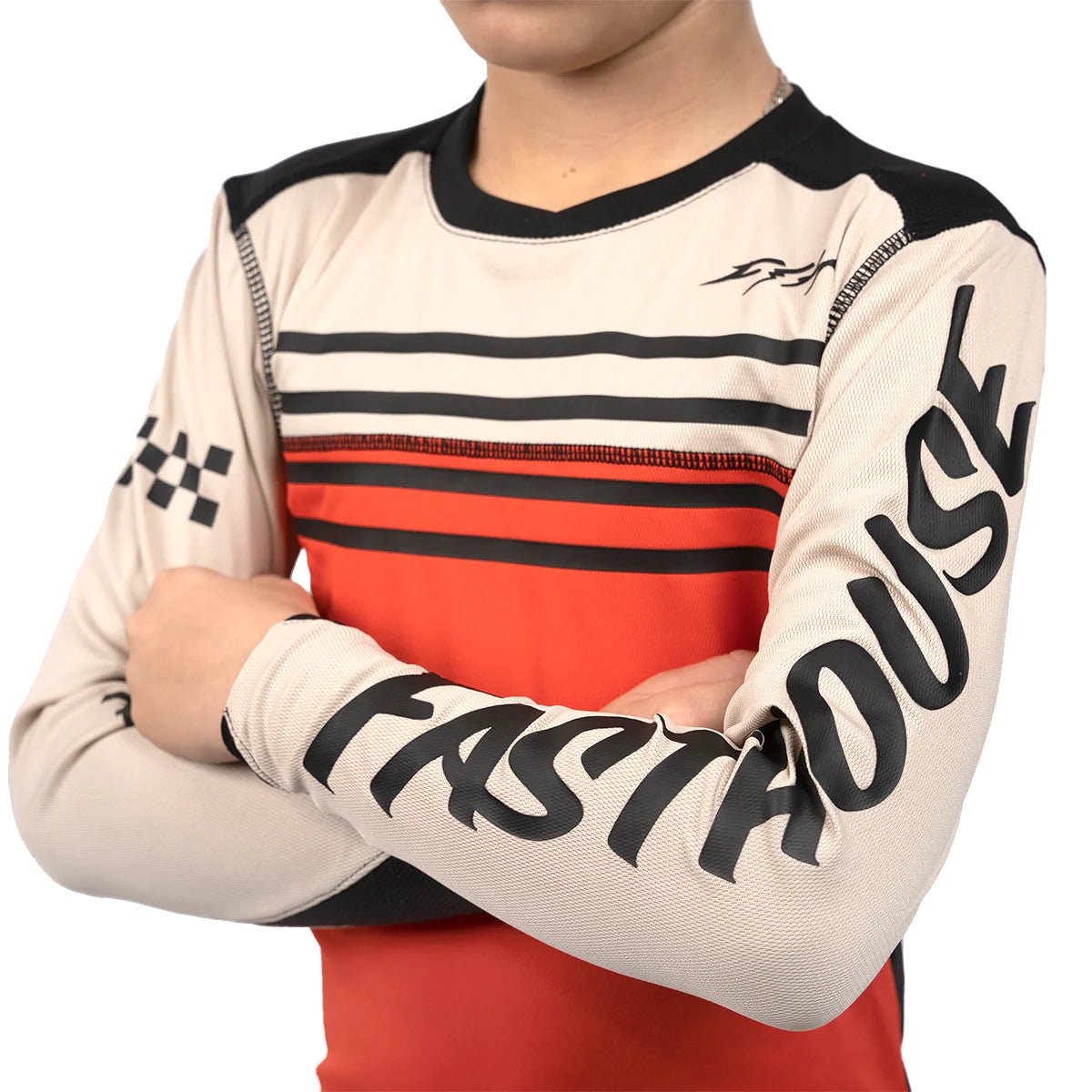 FastHouse Youth Sidewinder Alloy Long Sleeve Jersey - Mountain Kids Outfitters: Cream Red, Front View