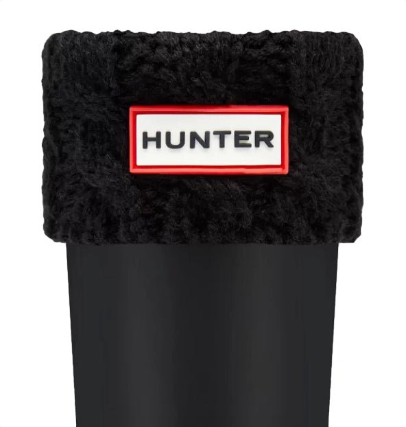 Hunter Kids 6-Stitch Cable Boot Socks - Mountain Kids Outfitters: Black Color - White Background front view