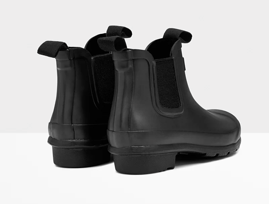 Hunter Kids Original Chelsea Rain Boots (Matte) - Mountain Kids Outfitters: Black Color - White Background back view