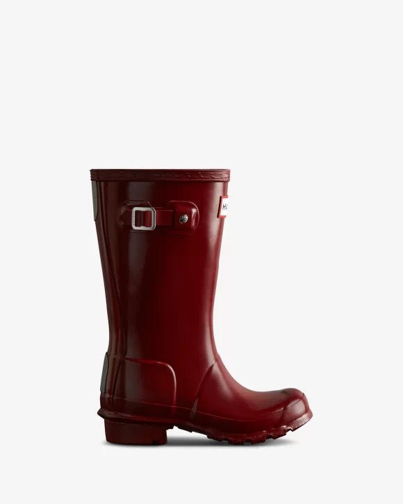 Hunter Original Kids' Rain Boots (Gloss) - Mountain Kids Outfitters - Fall Red Color - White Background side view