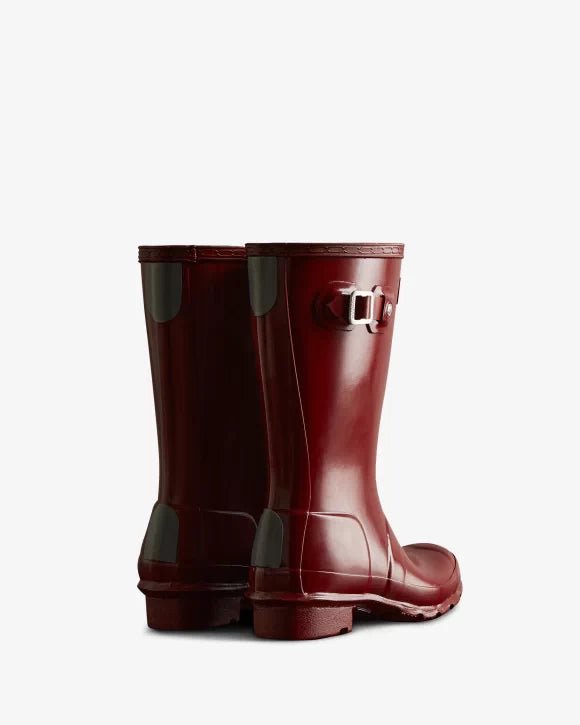 Hunter Original Kids' Rain Boots (Gloss) - Mountain Kids Outfitters - Fall Red Color - White Background back view