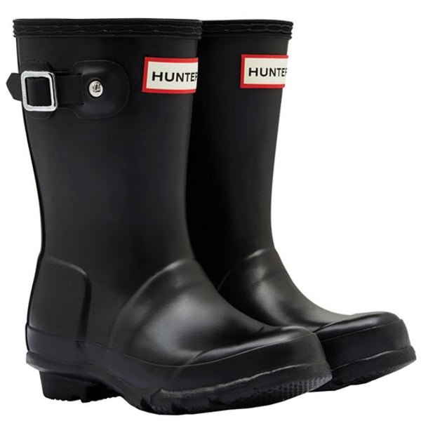Hunter Original Kids' Rain Boots (Matte) - Mountain Kids Outfitters - Black Color - White Background front view