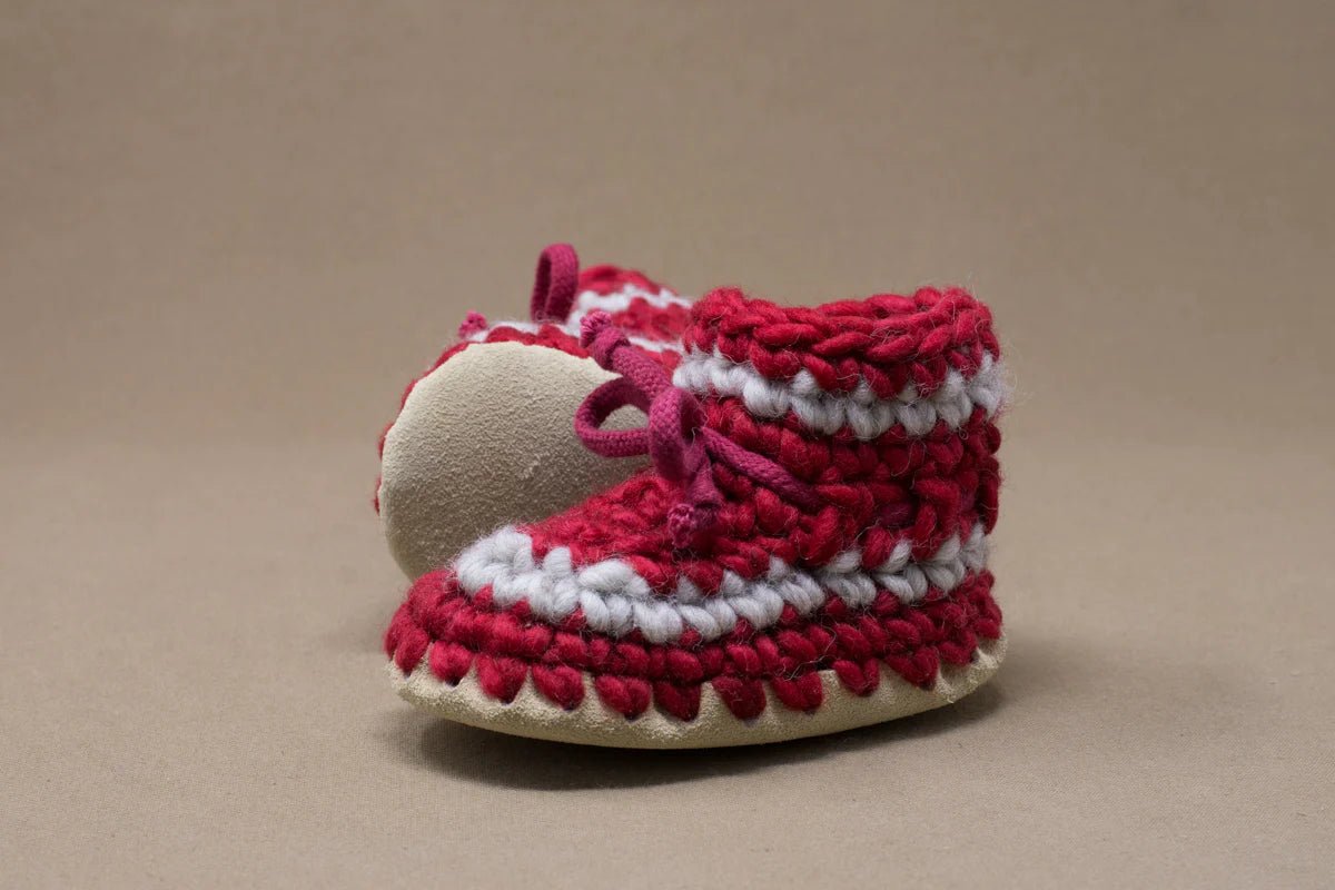 Padraig Knit Slippers (Baby Sizing) - Mountain Kids Outfitters: Red Stripe Color -  side view