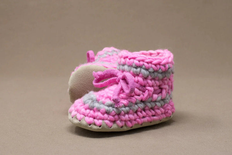 Padraig Knit Slippers (Baby Sizing) - Mountain Kids Outfitters: Pink Stripe Color -  side view