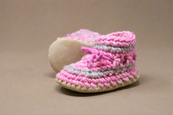 Padraig Knit Slippers (Kids Sizing) - Mountain Kids Outfitters: Pink Stripe Color - side view