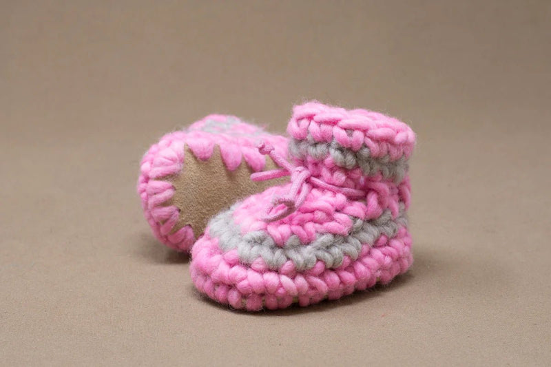 Padraig Knit Slippers (Newborn Sizing) - Mountain Kids Outfitters - Pink Stripe Color -  Side View
