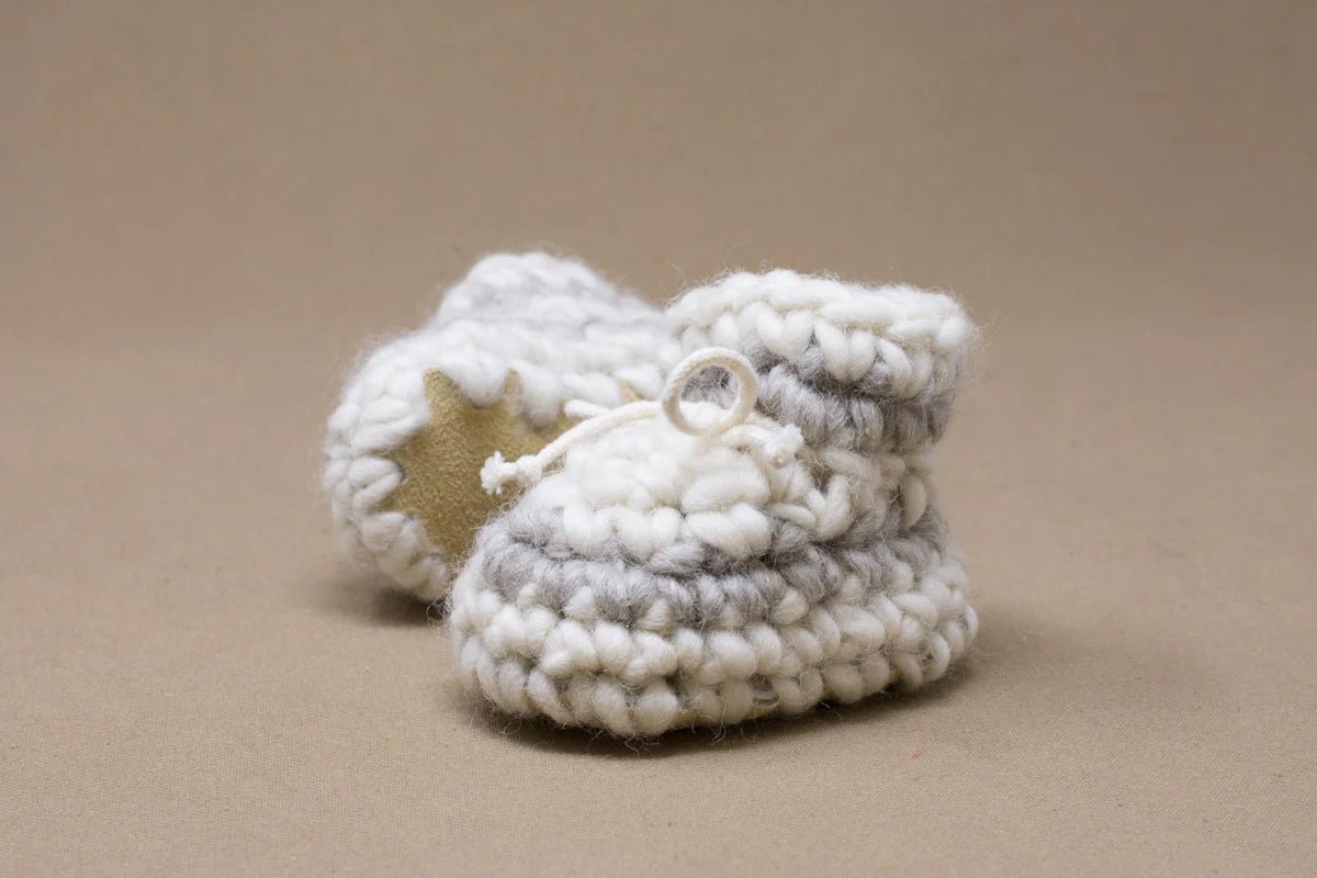 Padraig Knit Slippers (Newborn Sizing) - Mountain Kids Outfitters - Cream Stripe Color - Side View