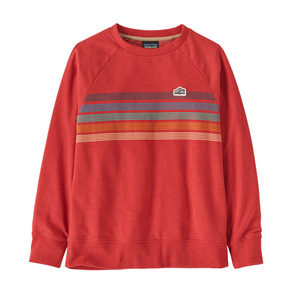 Patagonia Kids Lightweight Crew Sweatshirt: SLine Logo Ridge Stripe - Sumac Red Front View