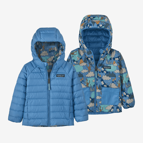 Patagonia Reversible Down Sweater Hoody Baby Wandering Woods Tidepool Blue 4T
