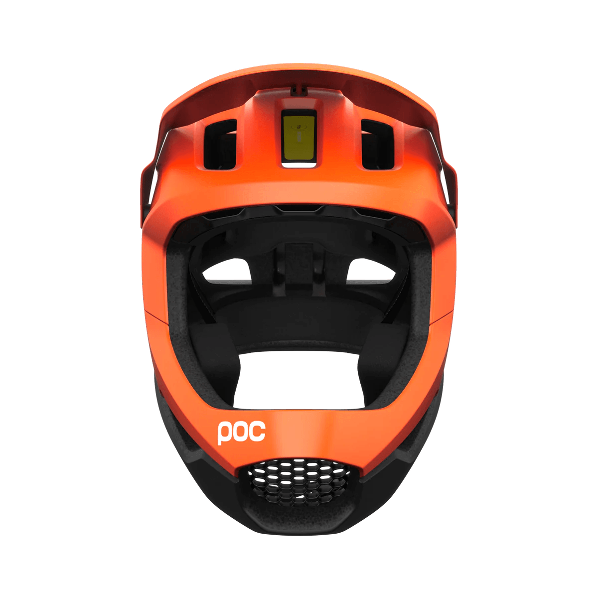 POC Otocon Race MIPS Full Face Helmet - Mountain Kids Outfitters: Fluorescent Orange AVIP/Uranium Black Matte, Front View