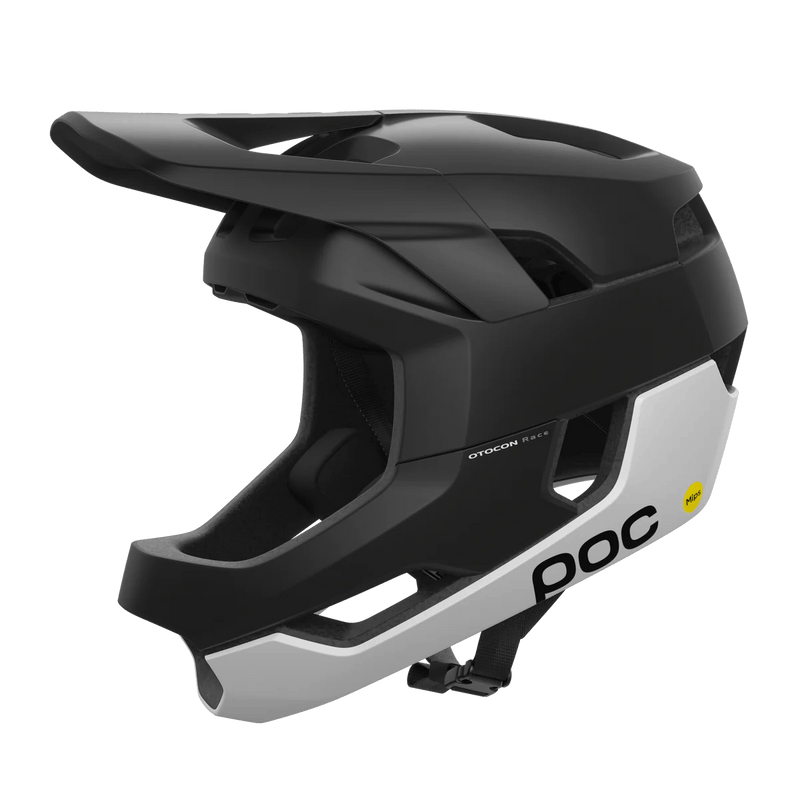 POC Otocon Race MIPS Full Face Helmet - Mountain Kids Outfitters: Uranium Black/Hydrogen White Matte, Side View