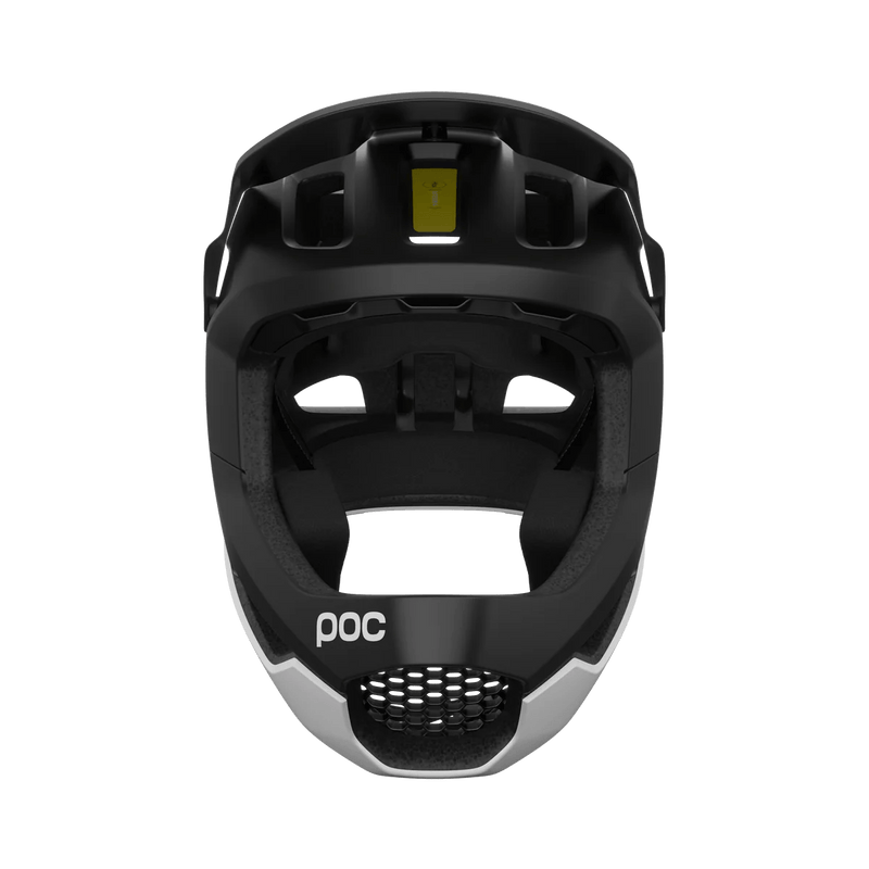 POC Otocon Race MIPS Full Face Helmet - Mountain Kids Outfitters: Uranium Black/Hydrogen White Matte, Front View