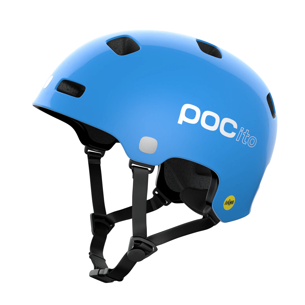 POCito Crane MIPS Bike Helmet - Mountain Kids Outfitters: Fluorescent Blue, Side View