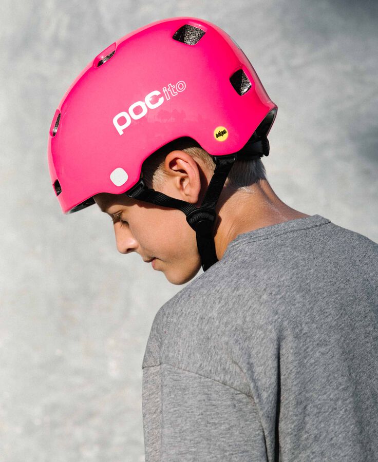 POCito Crane MIPS Bike Helmet - Mountain Kids Outfitters: Fluorescent Pink, Lifestyle View 2
