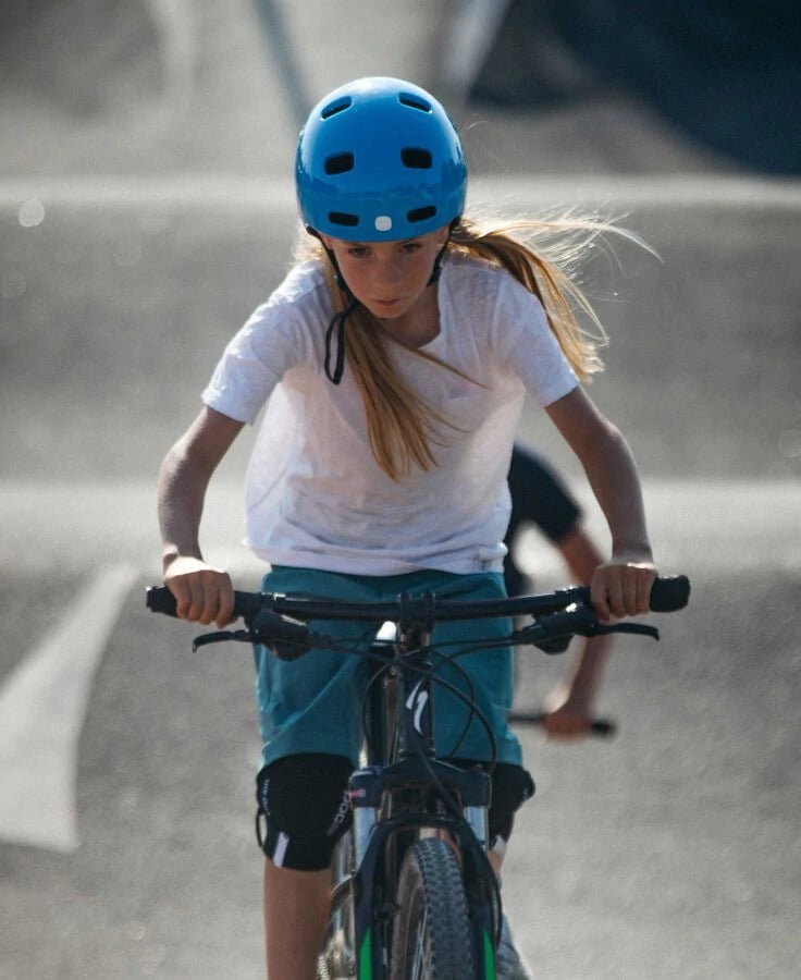 POCito Crane MIPS Bike Helmet - Mountain Kids Outfitters: Fluorescent Blue, Lifestyle View
