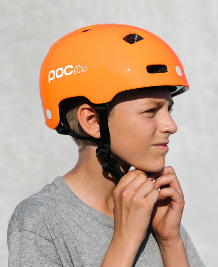 POCito Crane MIPS Bike Helmet - Mountain Kids Outfitters: Fluorescent Orange, Lifestyle View 2