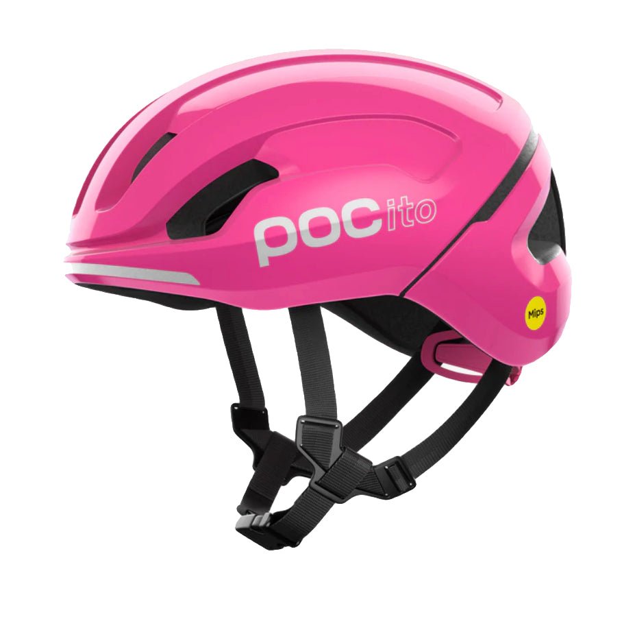 POCito Omne MIPS Biking Helmet - Mountain Kids Outfitters: Fluorescent Pink, Side View