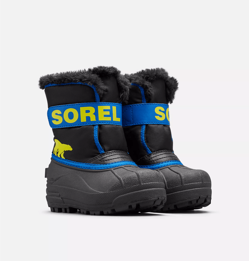 Sorel Children's Snow Commander Snow Boots - Mountain Kids Outfitters - Black/Blue Color - White Background front view
