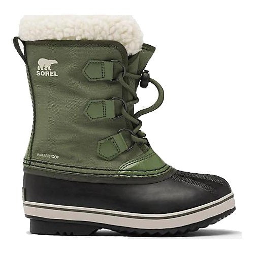 Sorel Youth Yoot Pac Nylon Winter Boots - Mountain Kids Outfitters in Uniform Green on a white background side view