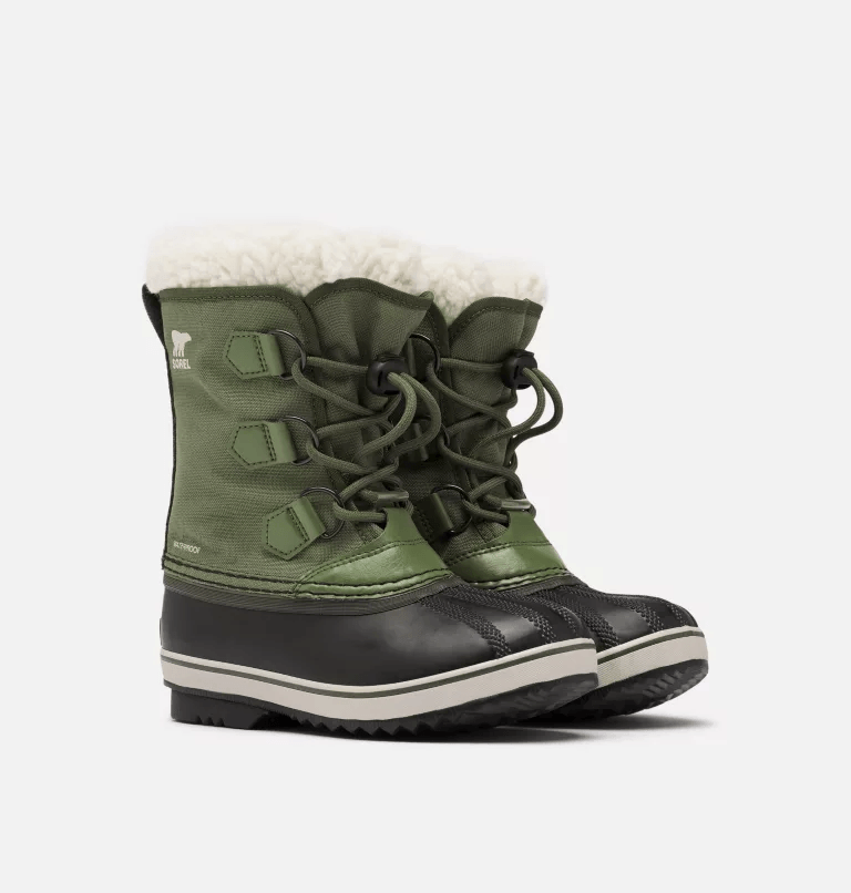 Sorel Youth Yoot Pac Nylon Winter Boots - Mountain Kids Outfitters in Uniform Green on a white background.