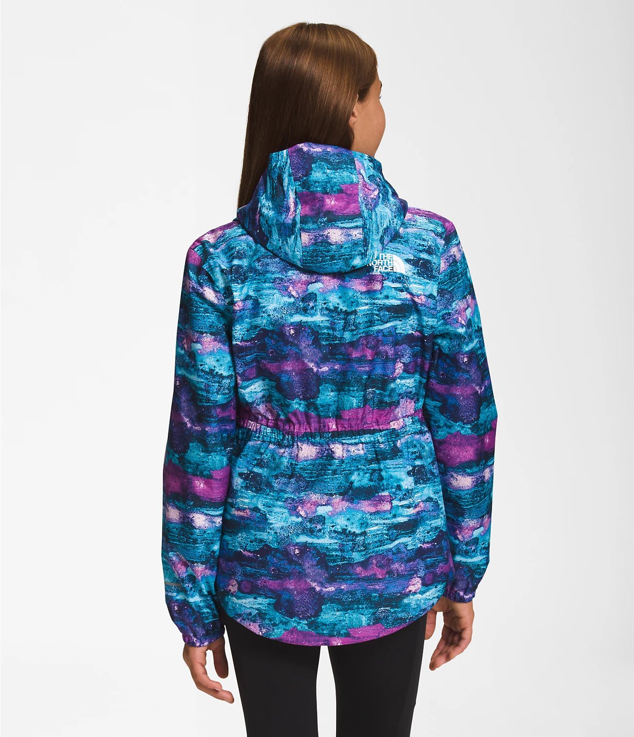 Back view of a girl wearing Purple Cactus Flower The North Face Girls' Warm Storm Jacket - Mountain Kids Outfitters: Stylish and Weather-Ready Outerwear