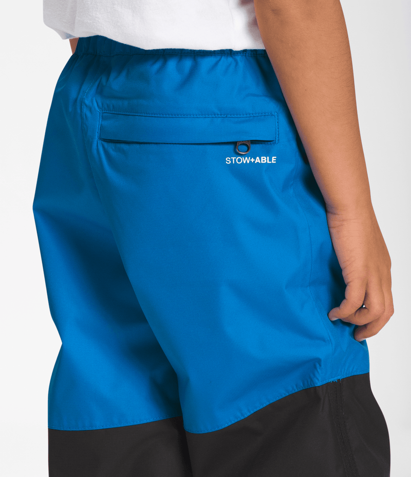 Back pocket detail on The North Face Kids Antora Rain Pants in Sonic Blue.