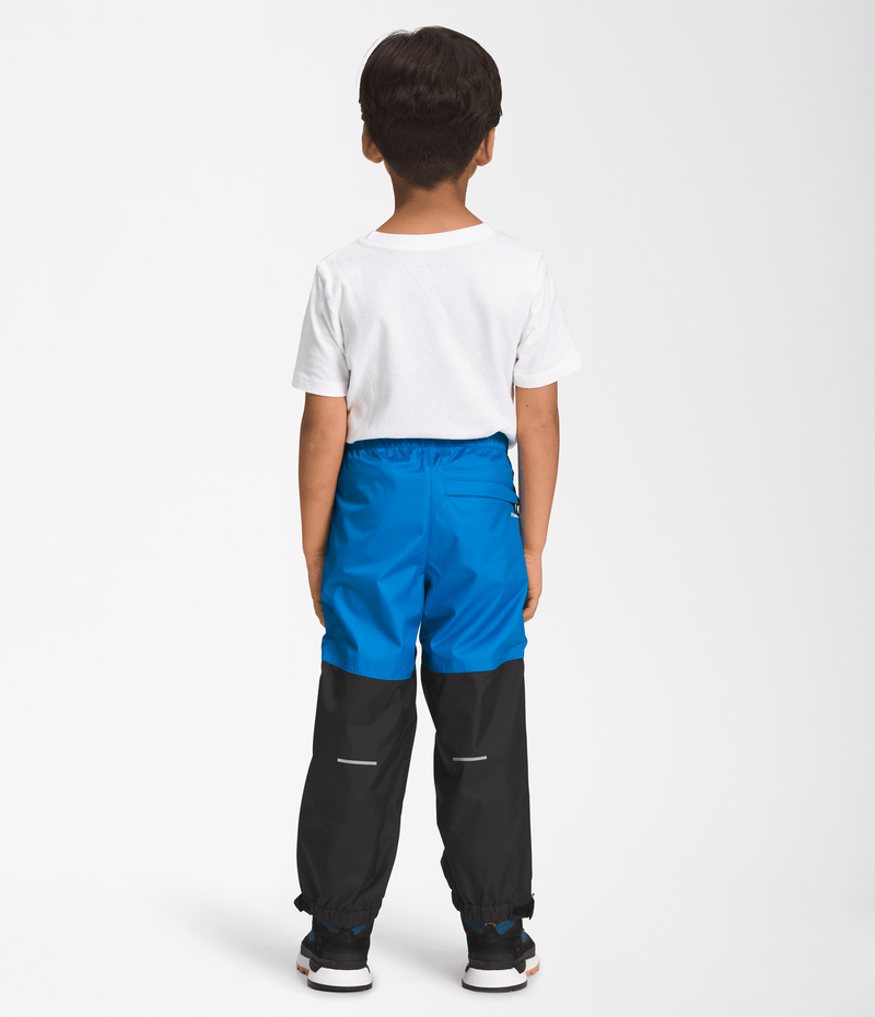 Back view of The North Face Kids Antora Rain Pants in Sonic Blue, showcasing the entire backside.