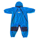Flat lay of Tuffo Muddy Buddy - Mountain Kids Canada rain suit in Blue color, showcased against a white background.